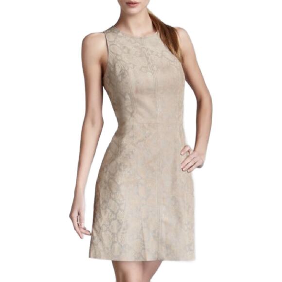 REBECCA TAYLOR Python Print Leather Mini Dress Size 6 Cream Gray Sleeveless - Picture 3 of 13